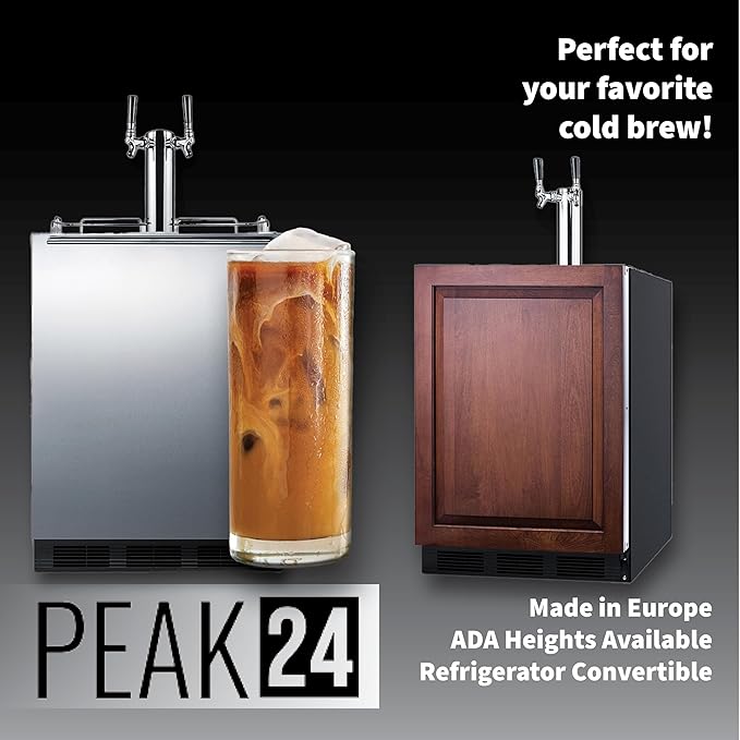 Summit Appliance 24" Wide Beer Kegerator/Refrigerator Combo, Two 1/6 Sixtel Kegs, Black Interior, Caster Wheels, Residential/Commercial Use (RHD, Nitro Coffee)