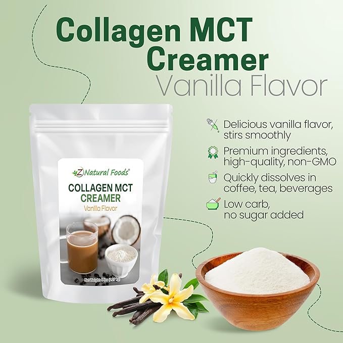 Z Natural Foods Collagen MCT Oil Creamer - Pure MCT Creamer Powder with Collagen Peptides - Collagen Creamer for Coffee, Tea & Culinary Use - Healthy Creamer, Keto & Paleo Friendly, Vanilla, 5 lb