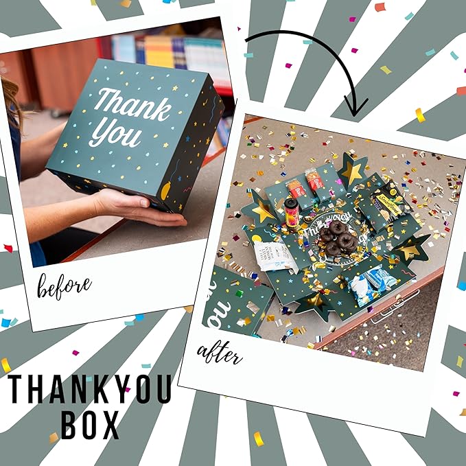 Explosion Gift Box with Treats – Premium Surprise Snack Box with Donuts, Cookies, Chips & More – Blank Design for Any Occasion – Party, Celebration, or Just Because Gift (Thank You)