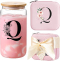 AYGXU personalized jewelry box,iced coffee glass,bridesmaid gifts,gifts for women,aesthetic cups,Travel Gifts for Teacher,best teacher appreciation gifts,Initial Q pink