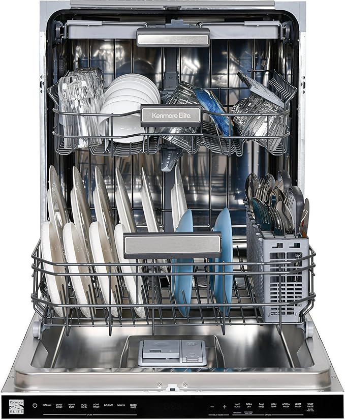 Kenmore Elite 24" Built-in Stainless Steel Tub Dishwasher TotalFlex 3rd, SmartWash, UltraWash, TurboDry, MoreSpace Plus Adjustable Rack, Energy Star Certified, White
