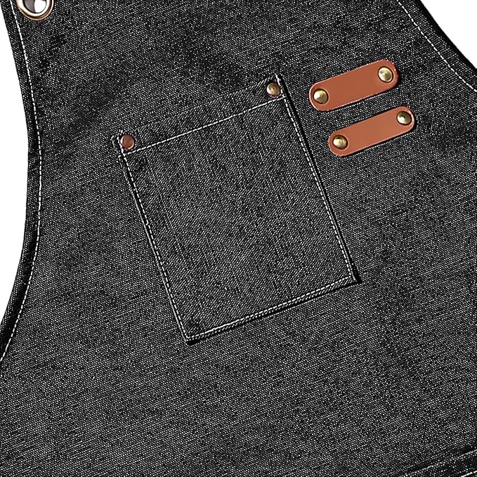 AFUN Chef Aprons for Men Women with Large Pockets, Cotton Canvas Cross Back Heavy Duty Adjustable Work Apron, Size M to XXL (Black)