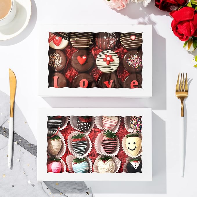 6 Pack Cookies boxes 9.5" x 6" x 2" Bakery Boxes with Window for Chocolate Bomb，Cookies,Macaron, cakesicle, oreo & Chocolate Covered Strawberries Boxes