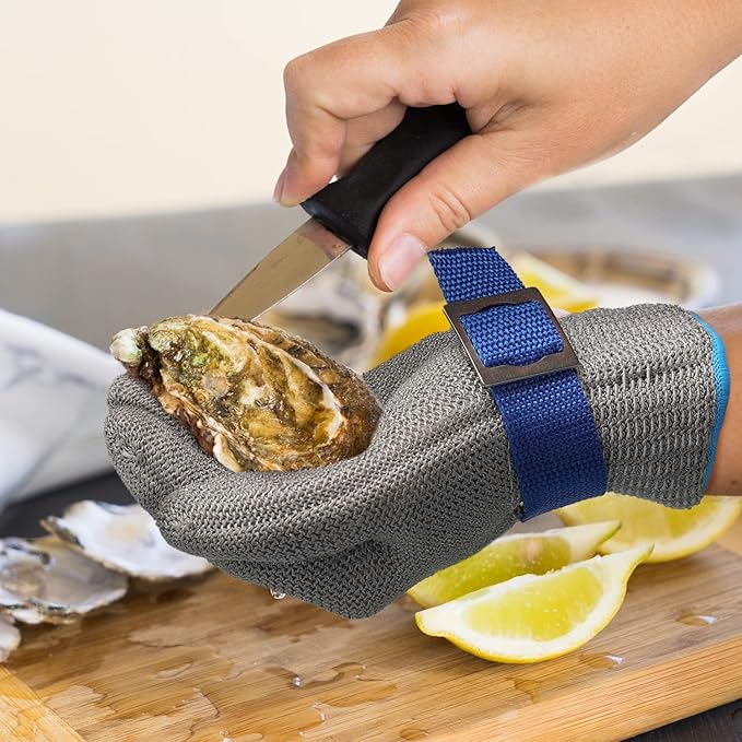 Schwer SlicePro ANSI A9 Cut Resistant Glove PR1707, Food Grade Stainless Steel Wire Metal Gloves, Cutting Gloves for Kitchen, Meat Cutting, Oyster Shucking, Fish Fillet, Non-PFAS（L, 2 PCS）