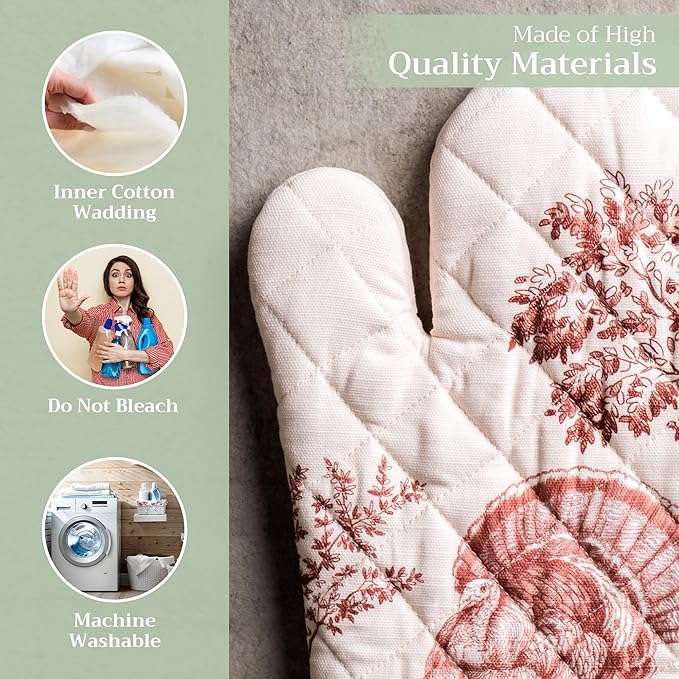 Maison d' Hermine Oven Gloves 100% Cotton Oven Mitt 7" x 13" with Loop Heat Resistant, BBQ, Cooking Gloves, Baking, Grilling, Kitchen, Handling Hot Pans (Pack of 1, Holy Jouy - Brown)