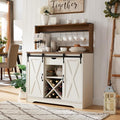 Wnutrees Farmhouse Coffee Bar Cabinet with Charging Station and USB Ports, Sliding Barn Door, 43" Kitchen Hutch Sideboard Buffet Storage Cabinet, Fits Kitchen Dining Living Room, White