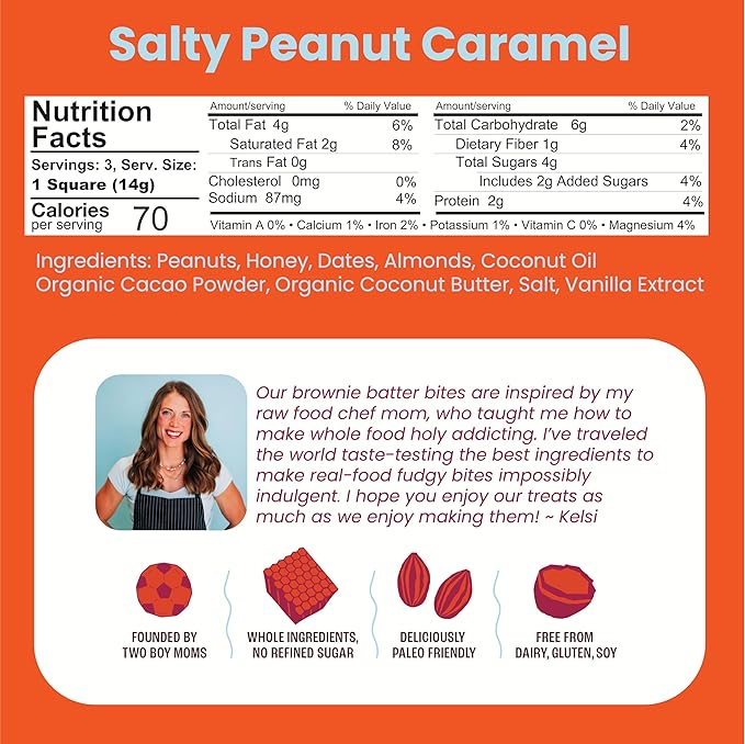 Kelsi's Brownie Batter Bites 8 x 1.5oz Dairy Free/Gluten Free Dessert/Soy Free Chocolate/Paleo Candy (Salty Peanut Caramel)