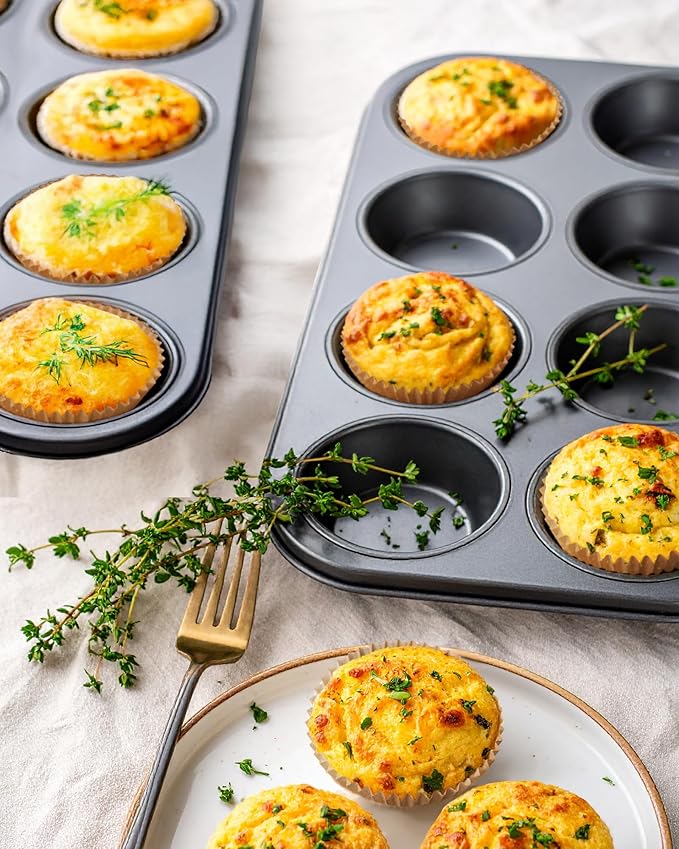 2 Pack Muffin Pan for Baking, Standard Cupcake Pan includes 100 Natural Cupcake Liners, Muffin Tin Nonstick 12 Cup, Baking Pans Set, Carbon Steel Baking Supplies