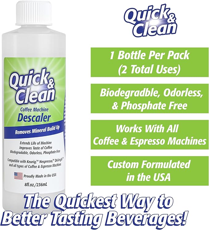 Quick & Clean 4-Pack of Cleaning Cups + 2 Filters with Descaler Bundle (2 Total Uses) - 2.0 Compatible, Descaling Solution for Keurig, Nespresso, Ninja, Delonghi, All Coffee and Espresso Machines…