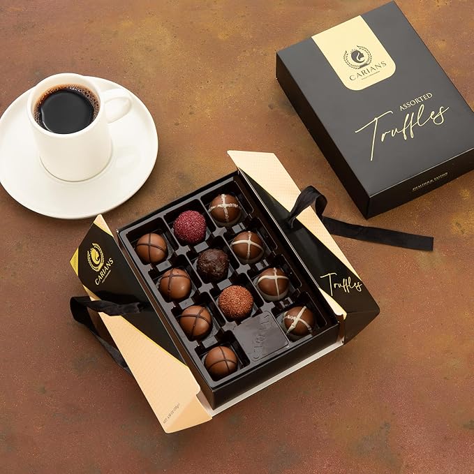 CARIANS Assorted Gourmet Chocolate Truffles Box, Luxury Candy Gift Basket with Dark, Milk & Hazelnut Truffles, Great For Gift Giving, Anniversary, Thanksgiving, Christmas