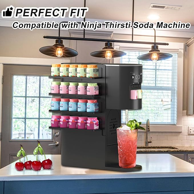 Flavor Pods Storage Holder for Ninja Thirsti Soda Machine, 4-Tier Organizer for Ninja Thirsty Flavor Pods, Hold 20 Flavor Water Drops, Space-saving & Easy to Access, Soda Maker Accessories