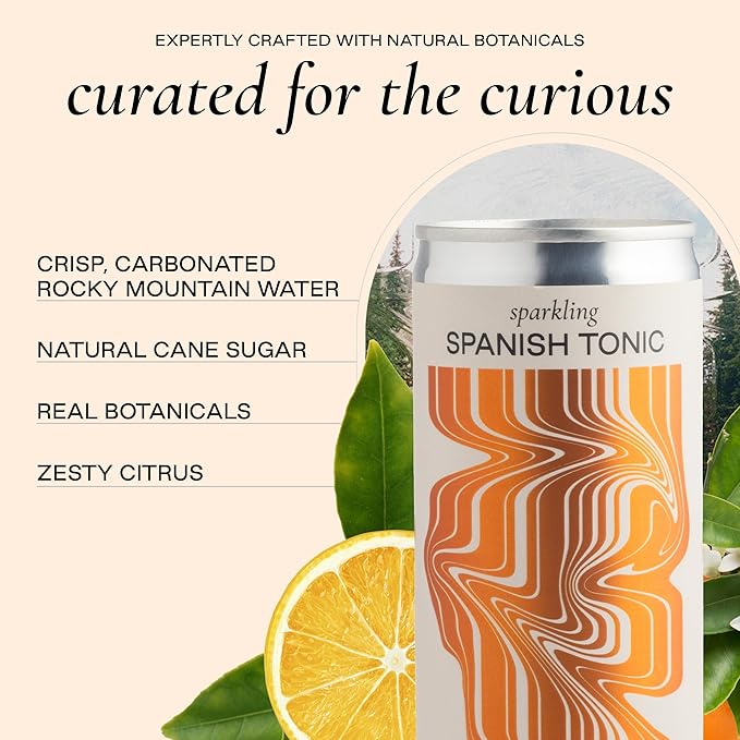 Strongwater Sparkling Spanish Tonic Water - 12 Pack Cans (8.4 Fl Oz Each) - Premium Craft Cocktail Mixer - Orange Blossom Water with Quinine & Tangerine - Real Cane Sugar, No Artificial Flavors