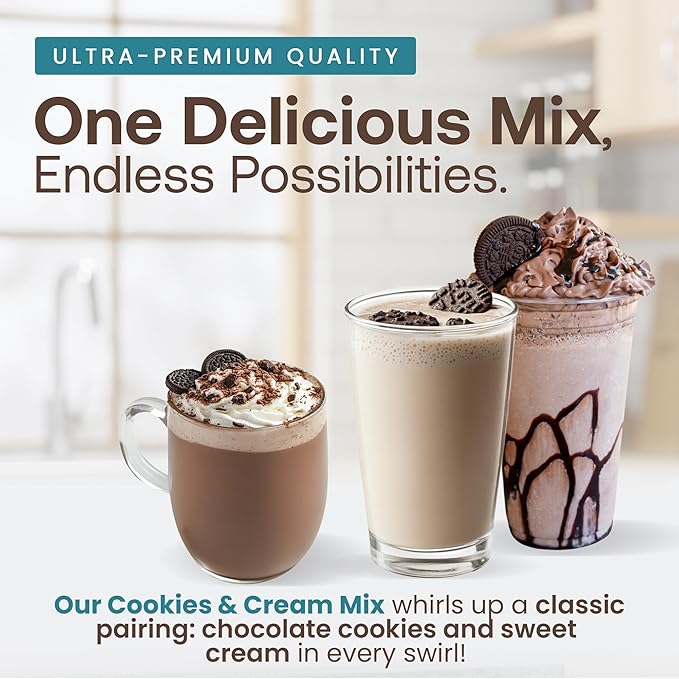 Dr. Smoothie Café Essentials Cookies & Cream – No Artificial Colors, Flavors, or Sweeteners – Shelf Stable – Caffeine-Free – Great for Hot, Iced, & Frozen Frappes (3.5 lb Bag, 23 Servings)