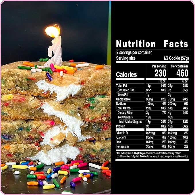 My Cookie Dealer Protein Cookies, Birthday Cake (4oz, Pack of 12) - 18g Protein per Cookie - Individually Wrapped Workout Snacks for On-The-Go Travel