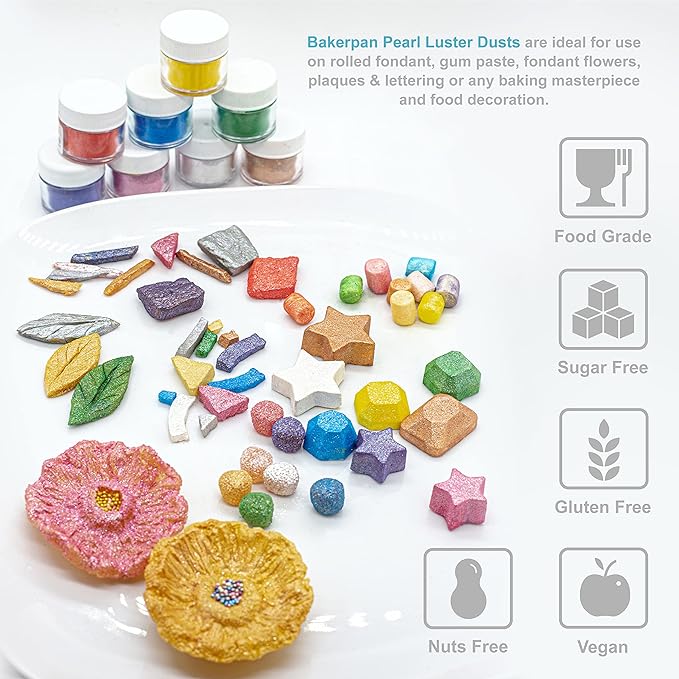 Bakerpan Pearl Luster Dust Edible, Yellow Edible Glitter for Cocktails, 4 Grams Edible Glitter for Cake Decorating, Cookies, Chocolates and Candies, Drinks (Made in USA)