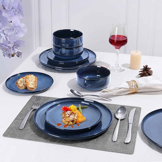 Herogo 6-Piece Stoneware Small Dinner Plates Set, 7.9" Ceramic Round Dessert Plate Set, Double Reactive Glaze Large Dinnerware Plates for Kitchen, Microwave, Oven and Dishwasher Safe, Starry Blue