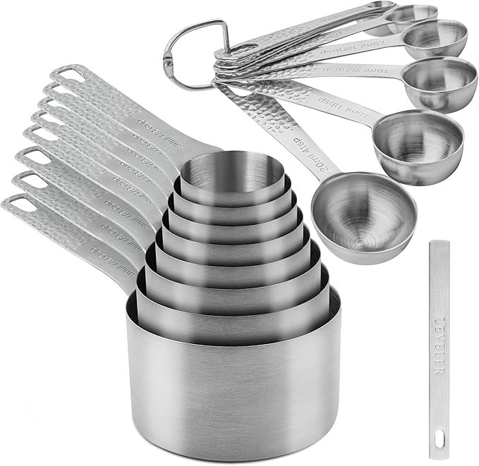 Measuring Cups and Spoons Set 20 for Dry & Liquid, Metric & US 18/8 Stainless Steel Measure Cups and Spoons Set with Leveler for Baking & Kitchen