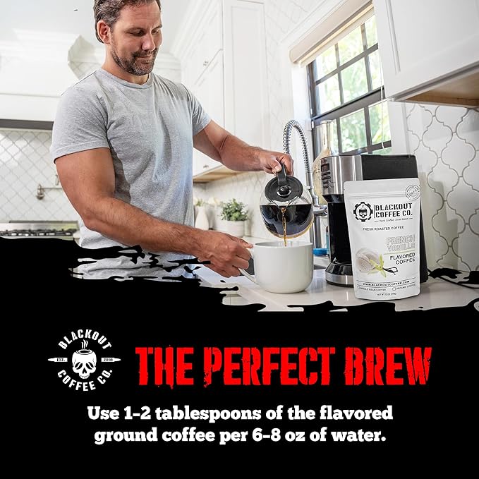 Blackout Coffee French Vanilla Flavored Coffee - Ground Coffee, Fresh Roasted In the USA,12 oz Pouch
