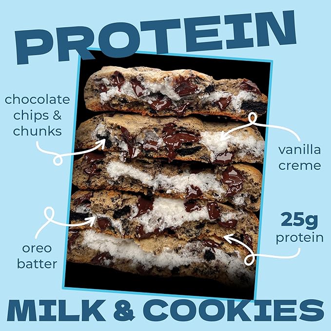 My Cookie Dealer Protein Cookies, Milk & Cookies (6-Pack, 3.8oz Each) - 25g of Protein per Cookie - Individually Wrapped Workout Snacks for On-The-Go Travel