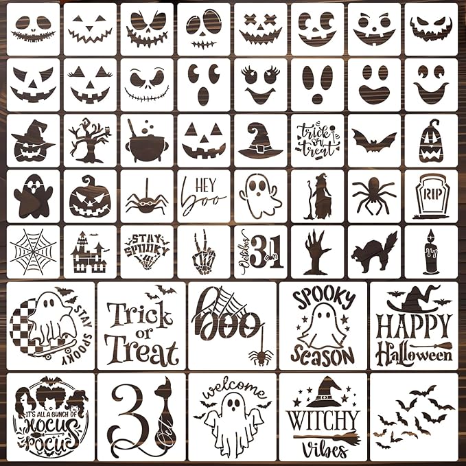 Halloween Stencils Pumpkin Face Stencils Reusable Ghost Bat Witch Spider Stencil for Painting on Wood Fabrics DIY Crafts Ornaments Decor