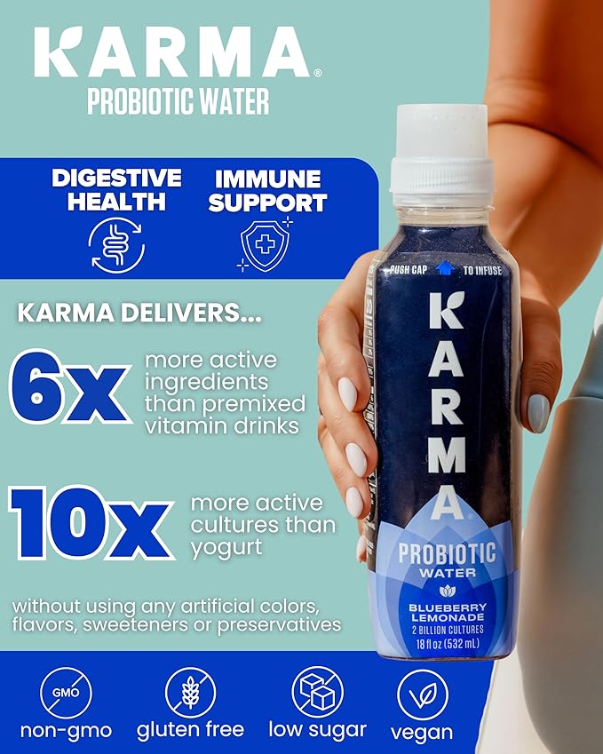 Karma Probiotic Water - 12 Pack, Strawberry Lemonade Drink - Immune & Gut Health Support