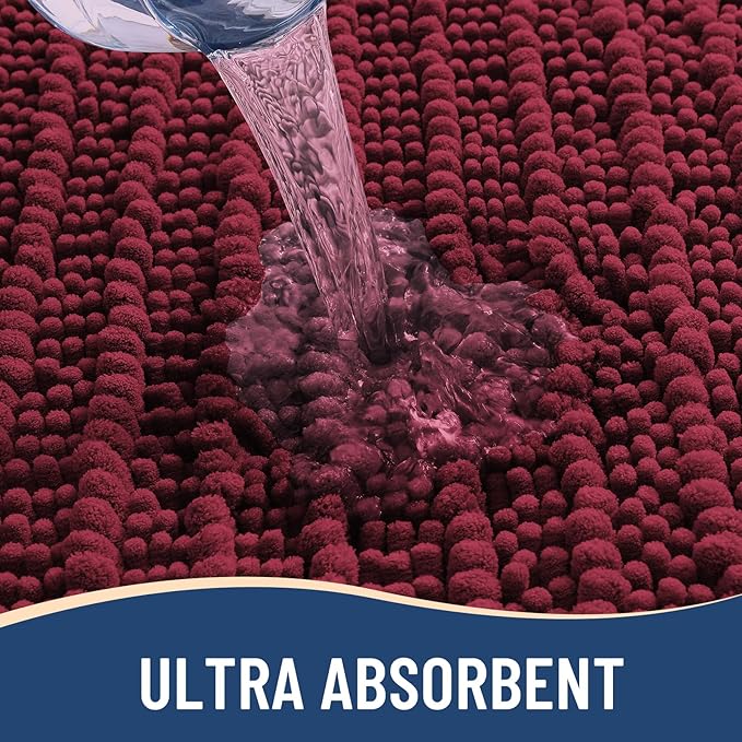 Arotive Luxury Chenille Bathroom Rug Mat, Extra Soft Thick Absorbent Shaggy Bath Rugs, Non-Slip Machine Wash Dry, Plush Bath Mats for Bathroom, Shower and Tub, 30x17, Burgundy