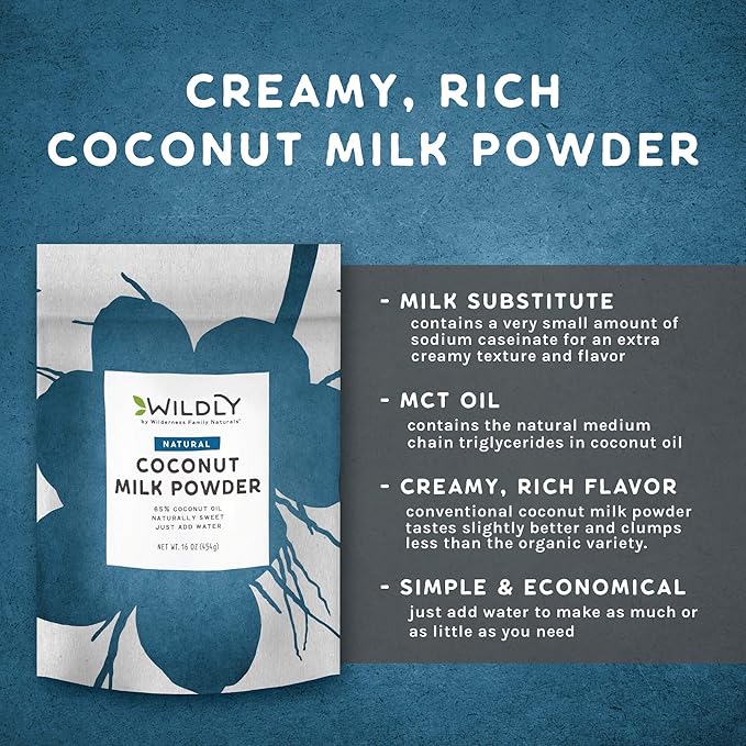 Wildly Conventional Coconut Milk Powder 16 Oz, 1 lb Bag - Naturally Sweet Creamer, Extra Creamy - Perfect in Smoothies, Coffee, Baking, & Cooking
