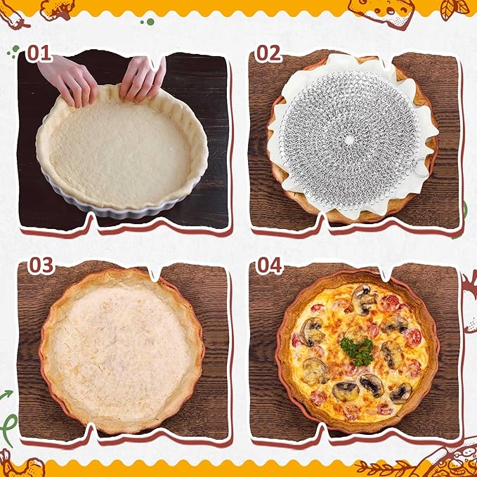 Patelai 2 Pcs Stainless Steel Pie Weights for Baking Universal Fit Pie Weight for 7-10 Inch Pies Round Metal Pies Weights Chain Dishwasher Safe Durable Blind Baking Dough Cooking Pastry (8 Inch)