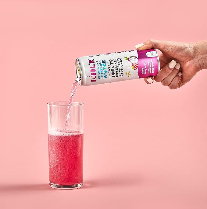 BUBBL'R pitaya berry nect'r, Antioxidant Sparkling Water with Natural Caffeine, 0g Sugar, Gluten Free, All Natural Flavors, 12 Fl Oz Cans, 12 Count