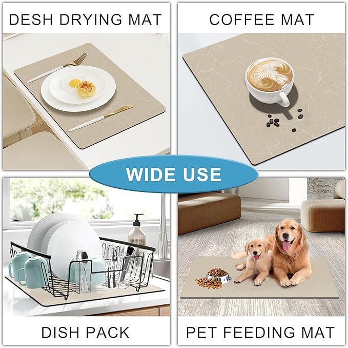 Coffee Maker Mat for Countertop - Coffee Bar Accessories Fit Under Cafe Machine, Rubber Backed Absorbent Pad, Table Mat Under Appliance, Kitchen Counter Dish Drying Mat, 19"x12", Marble Beige