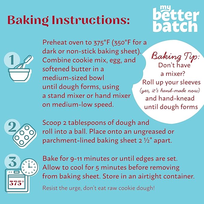 My Better Batch, Chocolate Chip Cookie Mix, Simple Cookie Recipe, Chocolate Chunk Cookies, Makes 96 Large Cookies, Non GMO, Kosher, 16oz (Pack of 6)