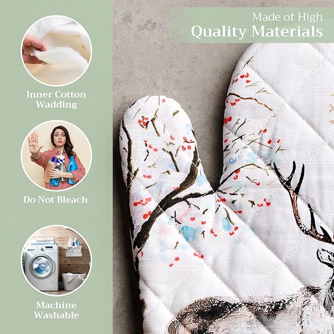 Maison d' Hermine Oven Gloves 100% Cotton Oven Mitt 7" x 13" with Loop Heat Resistant, BBQ, Cooking Gloves, Baking, Grilling, Kitchen, Handling Hot Pans (Pack of 1, Rural Christmas)