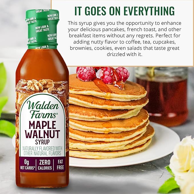 Walden Farms Maple Walnut Syrup – Perfect for Pancakes, Waffles, Desserts – Zero Calorie, Sugar-Free, Low Carb, Keto-Friendly, Gluten-Free, Vegan – 3-Pack, 12 oz Bottles