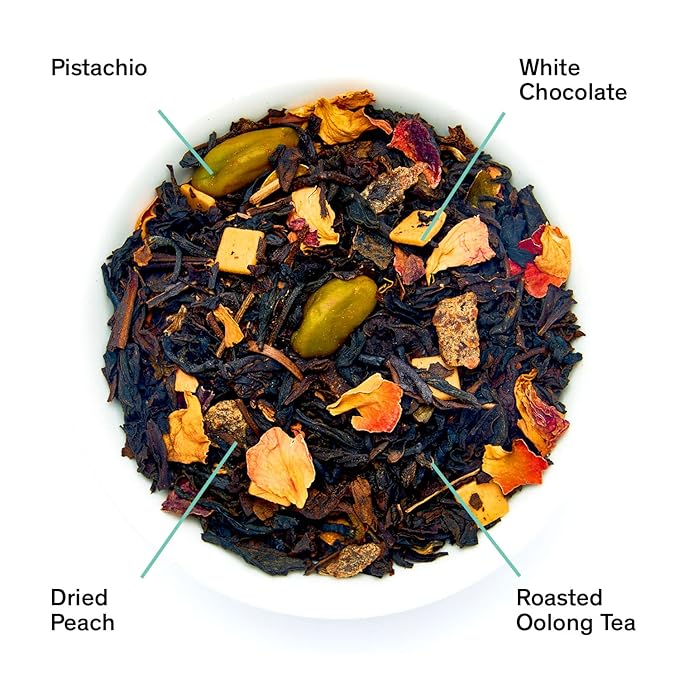 August Uncommon Dark Iris – Pistachio Peach Oolong Tea with Caffeine – Smooth and Energizing with Floral and Fruity Notes – Loose Leaf Tea for Daily Enjoyment in a Convenient Resealable Pouch (1.75oz)