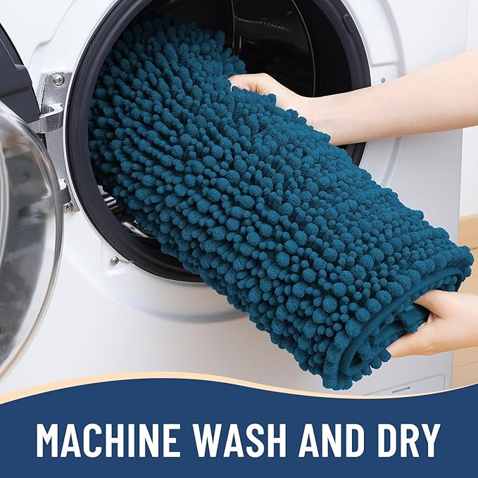 Arotive Luxury Chenille Bathroom Rug Mat, Extra Soft Thick Absorbent Shaggy Bath Rugs, Non-Slip Machine Wash Dry, Plush Bath Mats for Bathroom, Shower and Tub, 45x27, Peacock Blue