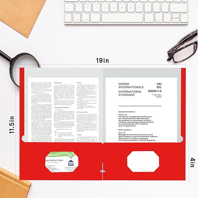 Zzrywuty File Folders with Pockets Letter Size, 50-Pack Paper Folders with Card Slot, Two Pocket Folders for School Students, Businessmen, Home and Office Workers（Red）