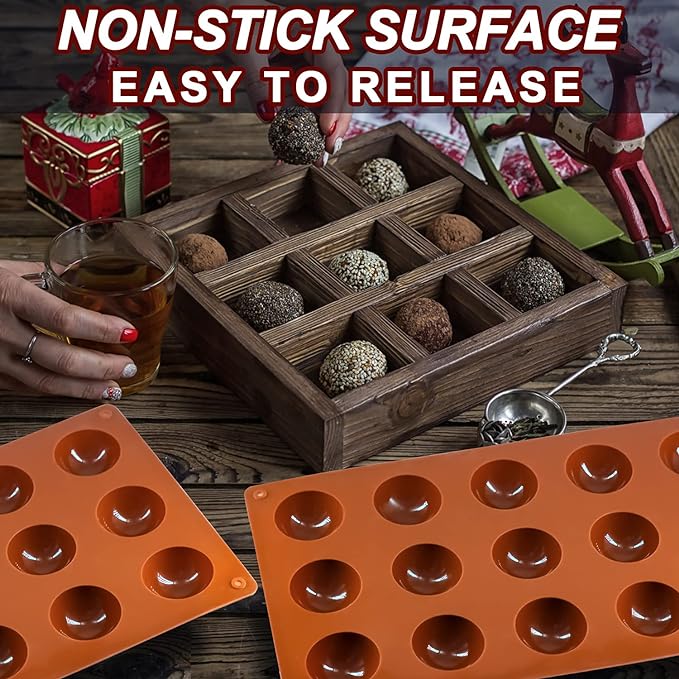 Small 15-Cavity Semi Sphere Silicone Molds Non-Stick,2 Packs Half Sphere Silicone Baking Molds for Making Jelly, Chocolates and Cake