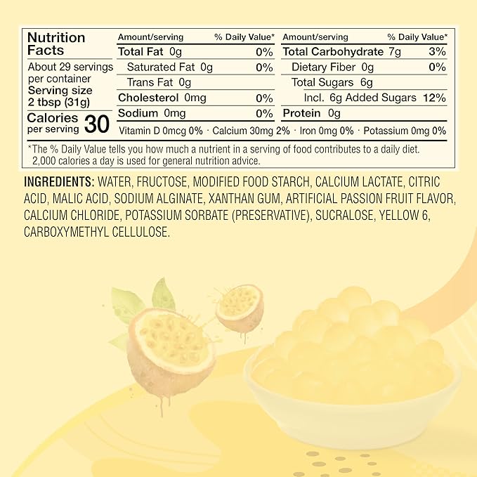 J WAY Bursting Popping Passion Fruit Boba Pearls, Passion Fruit Syrup, Non-Dairy, Fat-Free Popping Tapioca Boba for Beverages, Sweets, Ice Cream (2LB, 1 Pack)