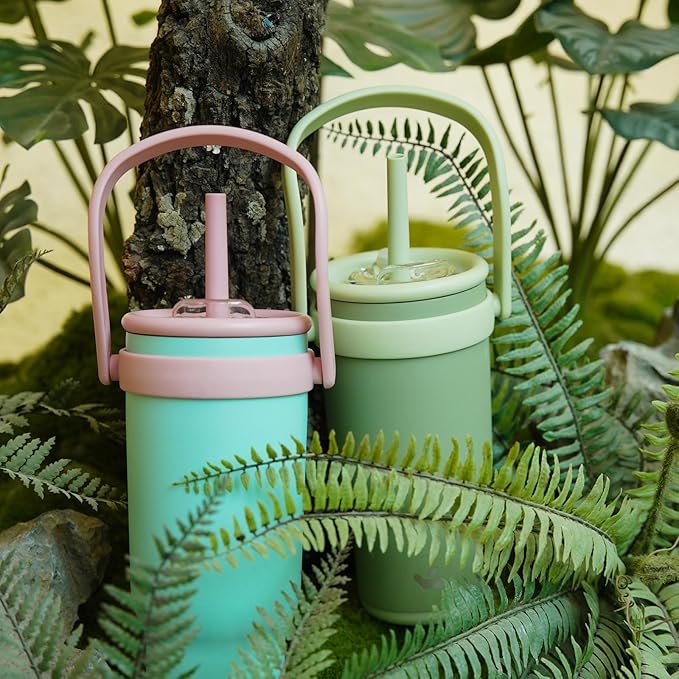 40 oz Tumbler with Side Handle, Insulated Water Bottle with Straw and 2 in 1 Lid, Stainless Steel Cup Travel Coffee Mug for Sports Office Gym,Rose Pink