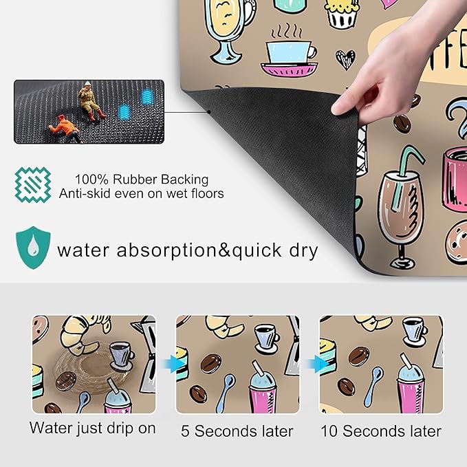 Drip Tray for Coffee Maker,Coffee Pot Mat for Countertops,Coffee Dish Drying Mat for Kitchen Counter Decor,Absorbent Reversible Microfiber Dish Drying Pad Dish Cafe Drainer Rack,pet Water Bowl Mats
