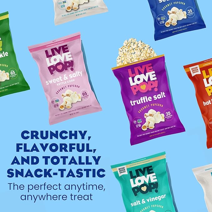 Live Love Pop Variety Pack Flavored Gourmet Popcorn, 1.0 Oz (Pack of 14), Individual Snack Size Bags, Healthy Snack, Gluten Free, Vegan & Non-GMO, Mission Driven Munchies