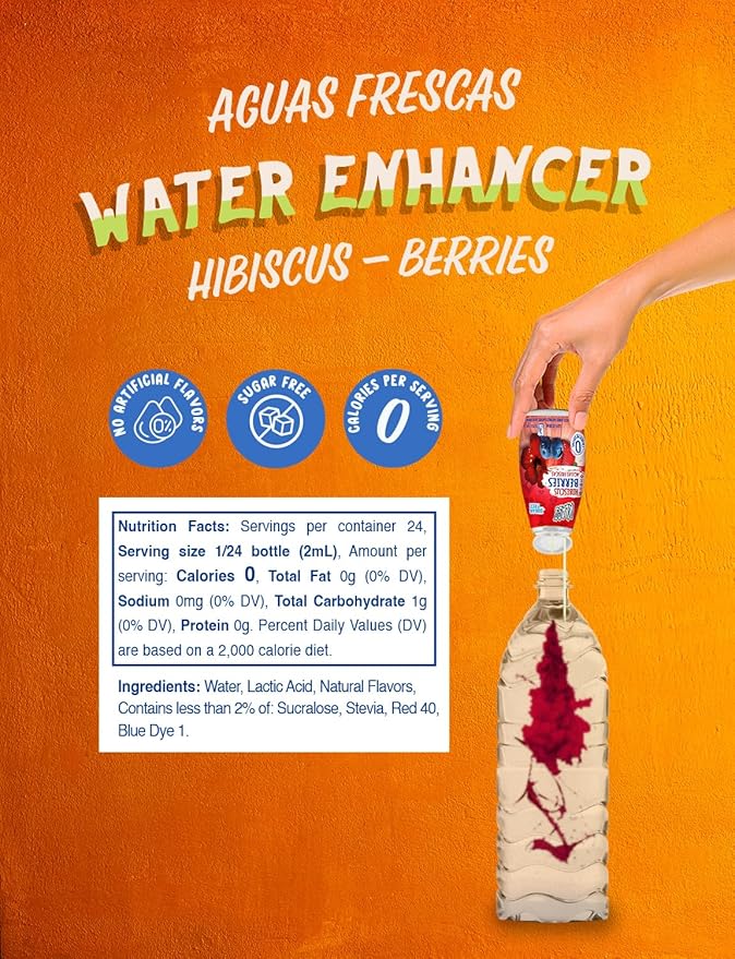 Klass Aguas Frescas | Liquid Water Enhancer | Sugar Free Naturally Flavored Hubiscus Berries, Keto Friendly |1.62 Oz Pack of 4 (Makes 24 servings each) 0 Calories Per Serving