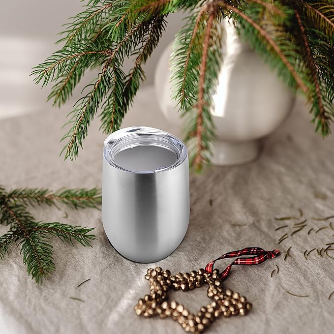 DOMICARE Stainless Steel Wine Tumbler Bulk with Lid, Personalized Insulated Tumblers Set, 12oz Travel Coffee Cups Pack of 8, ss steel