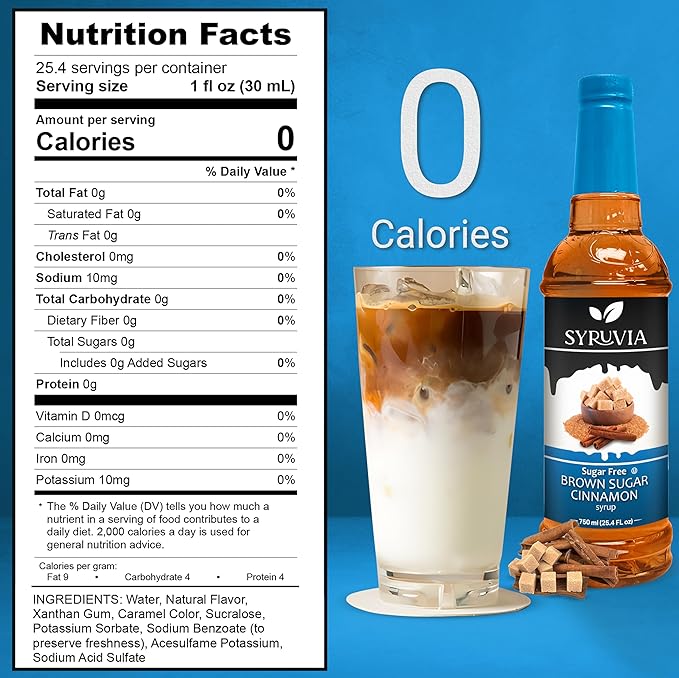 Syruvia Sugar Free Coffee Syrup, Brown Sugar Cinnamon Flavored Syrup for Drinks, Lattes, and Desserts – 25.4 fl oz, With Pump