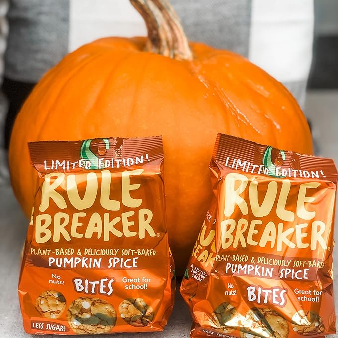 Rule Breaker Vegan & Gluten-Free Cookies | Pumpkin Spice Bites | Plant-Based, Dairy, Nut, Soy, Allergen Free, Kosher | Soft-Baked School Snacks for Kids and Adults | Better-For-You Bites (Pack of 12)