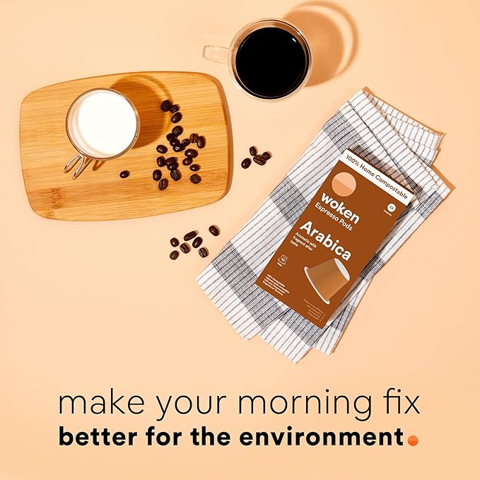 WOKEN COFFEE Compostable Nespresso Pods - Arabica Medium Roast Italian Espresso Coffee Capsules Compatible With Nespresso Coffee Machine (40 Pod Count, 4 Boxes)