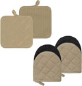 Oven Mitts and Pot Holders Set, Pack of 4, Heat Resistant Silicone Kitchen Mini Oven Mittens for 500 Degrees, Mini Oven Gloves and Hot Pads for Baking Grilling Barbecue Microwave Machine Washable