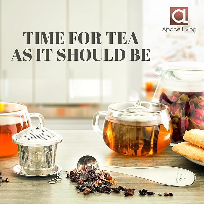 Tea Infuser (Set of 2) with Tea Scoop and Drip Dray - Ultra Fine Tea Strainer for Loose Leaf Tea - Stainless Steel Tea Steeper for a Superior Brewing Experience