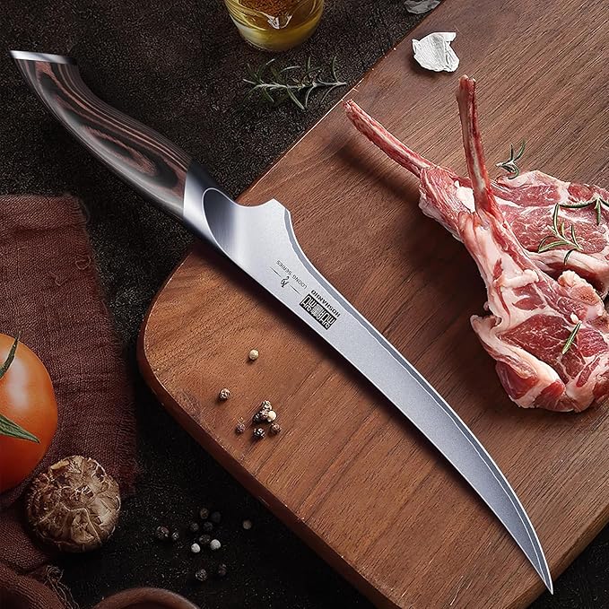 Fillet Knife 9 Inch, Super Sharp Boning Knife in High Carbon Stainless Steel, Professional Japanese Fish Knives for Meat Poultry Cutting