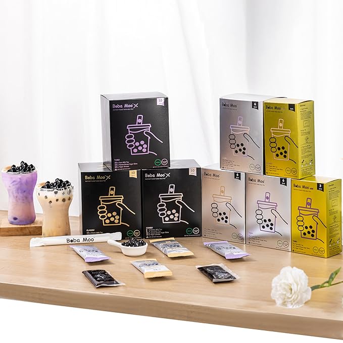 Boba Moo Premium Boba Tea Kit Combo (Classic & Taro) - Only 10,000 Kits Yearly, Small Batch Bubble Tea Kit With Exceptional Taste & Chewiness, Vegan, Lactose-Free, 6 Servings